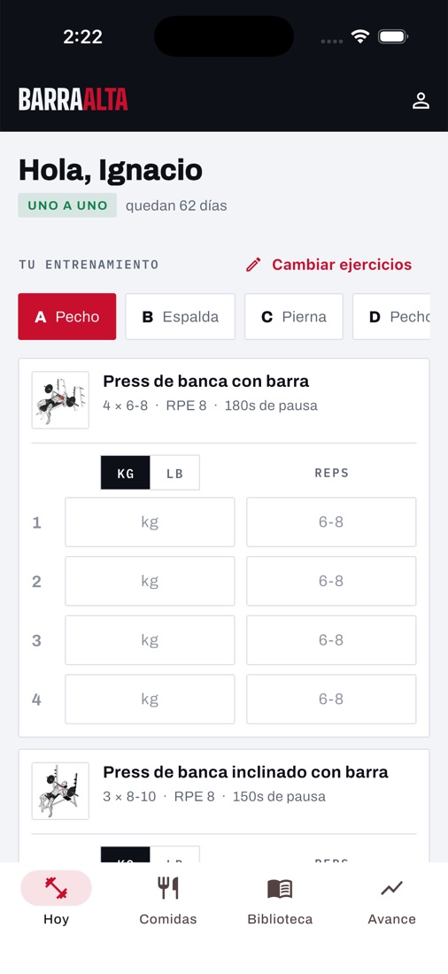 Entrenamiento en la app