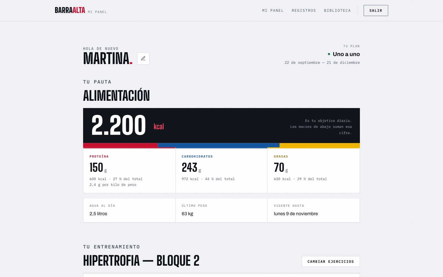 Alimentación en el panel web